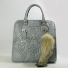 Gucci Cowhide Leather Handbag With Fox Tail-Powder Blue 181319